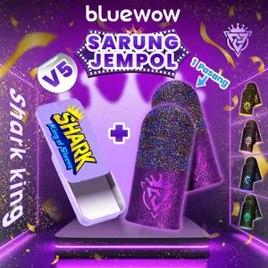 [V5 Dual Fiber] BlueWow Shark King 22/23 Gaming Finger Sleeve 4D Layar Sentuh Responsif · PUBG/MLBB/Free Fire · Depan Serat Perak · Belakang Serat Karbon