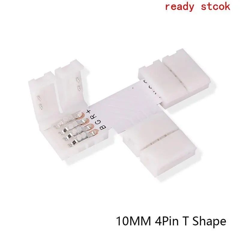 Quality10mm Connector 4 Pin T Shape PCB Solderless Connector Strip Connector For Led Strip Light A+E ready stock