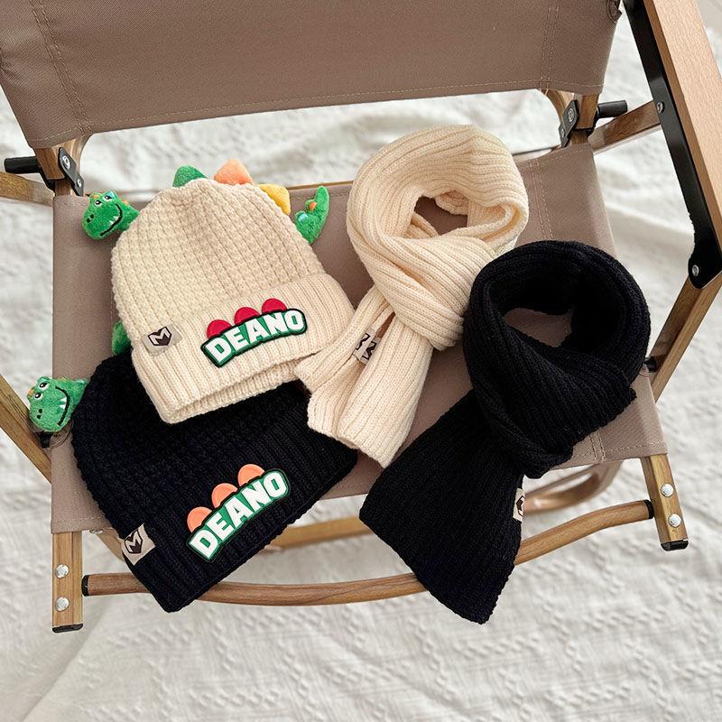 Product Introduction of 1-7Y 2Pcs Children Hat Scarf Set Cute Little Dinosaur Knitted Wool Cap Winter Warm Kids Neckerchief Boy Girl Baby Beanie 27
