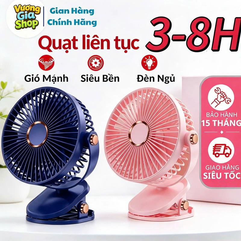 Quạt Kẹp mini để bàn , quạt tích diện chạy êm liên tục trong thời gian dài, Tích hợp đèn ngủ và sạc Type-C