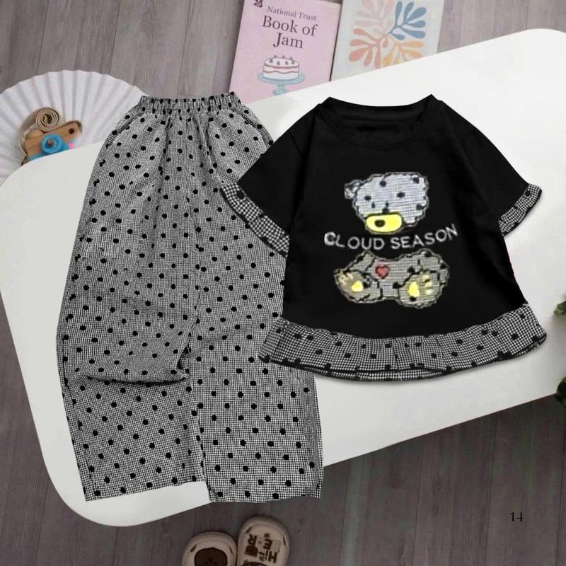 Bộ quần áo trẻ em, áo cộc quần dài dành cho bé gái từ 14-44kg mẫu CHẤM BI thiết kế mới-SHOP TUẤN VŨ