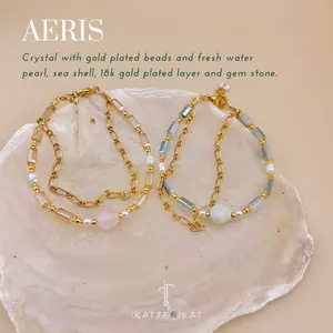 Aeris Bracelet - Gelang Tangan Wanita Layering Mutiara Air Tawar Gemstone Crystal Healing Stone Batu Anti Karat Pudar Murah Handmade Buatan Tangan Adjustable