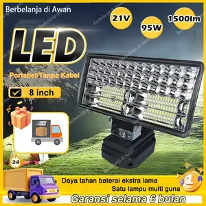 Lampu LED Portable 8 Inci - Baterai Lithium Ion 95w, Cahaya Super Terang, Tahan Air, Isi Ulang, Cocok untuk Camping, Darurat & Outdoor