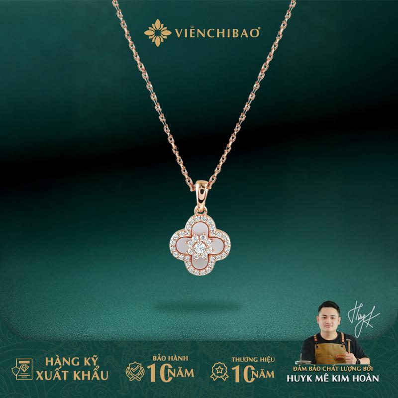  HuyK Viễn Chí Bảo - Dây chuyền cỏ 4 lá đính đá - Chất liệu bạc S925 -  D401056 