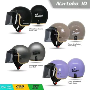 Helm Bogo Dewasa Thinos New Reborn List Coklat Full Leher SNI Flat Visor - Motorcycle
