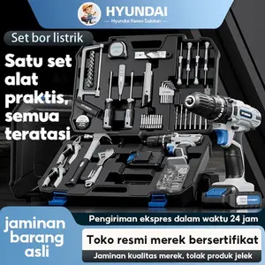 Hyundai Set alat kotak peralatan Perbaikan Professional rumah tangga multifungsi koleksi pemeliharaan perangkat keras tukang listrik rumah tangga set lengkap kombinasi mobil Camping Masak