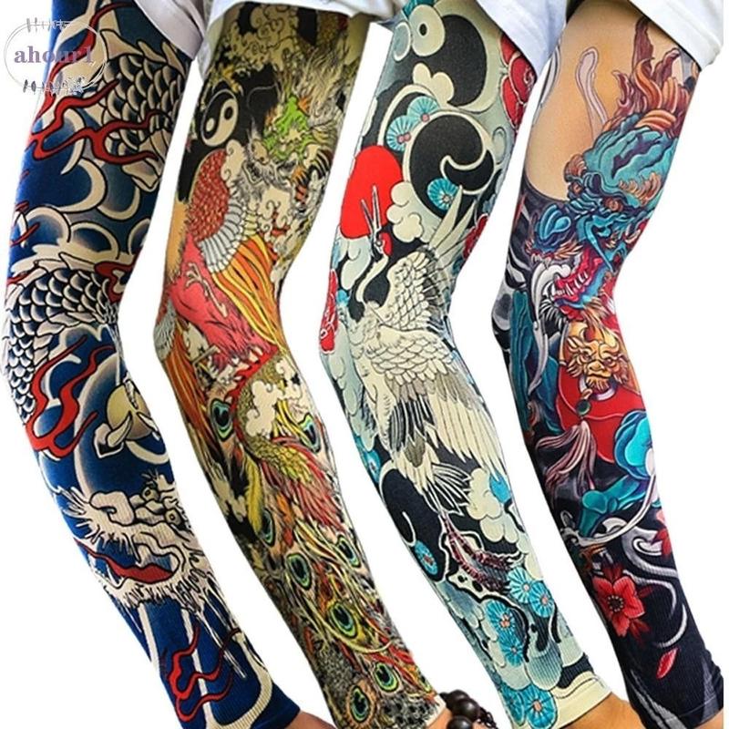 Chỉ có một cánh tay Nam Chống Nắng, Tay Cầm Hình Xăm Cánh Tay Hoa Co Giãn Thoáng Khí, Vỏ Tay Chống Tia UV Tay Dài Hoa Họa Tiết Cánh Tay