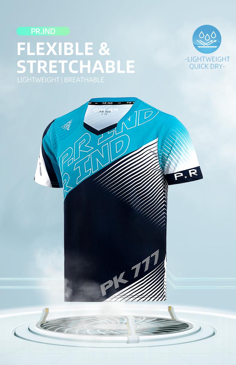 Product Introduction of 【DRY-FIT STYLE】Kaos Olahraga Badminton Gym Breathable Original PK777 - P.R IND Sports Jersey Training Shirt (Purui/PR) - Tiffany Green Black/Pink/Black White - S-3XL 2