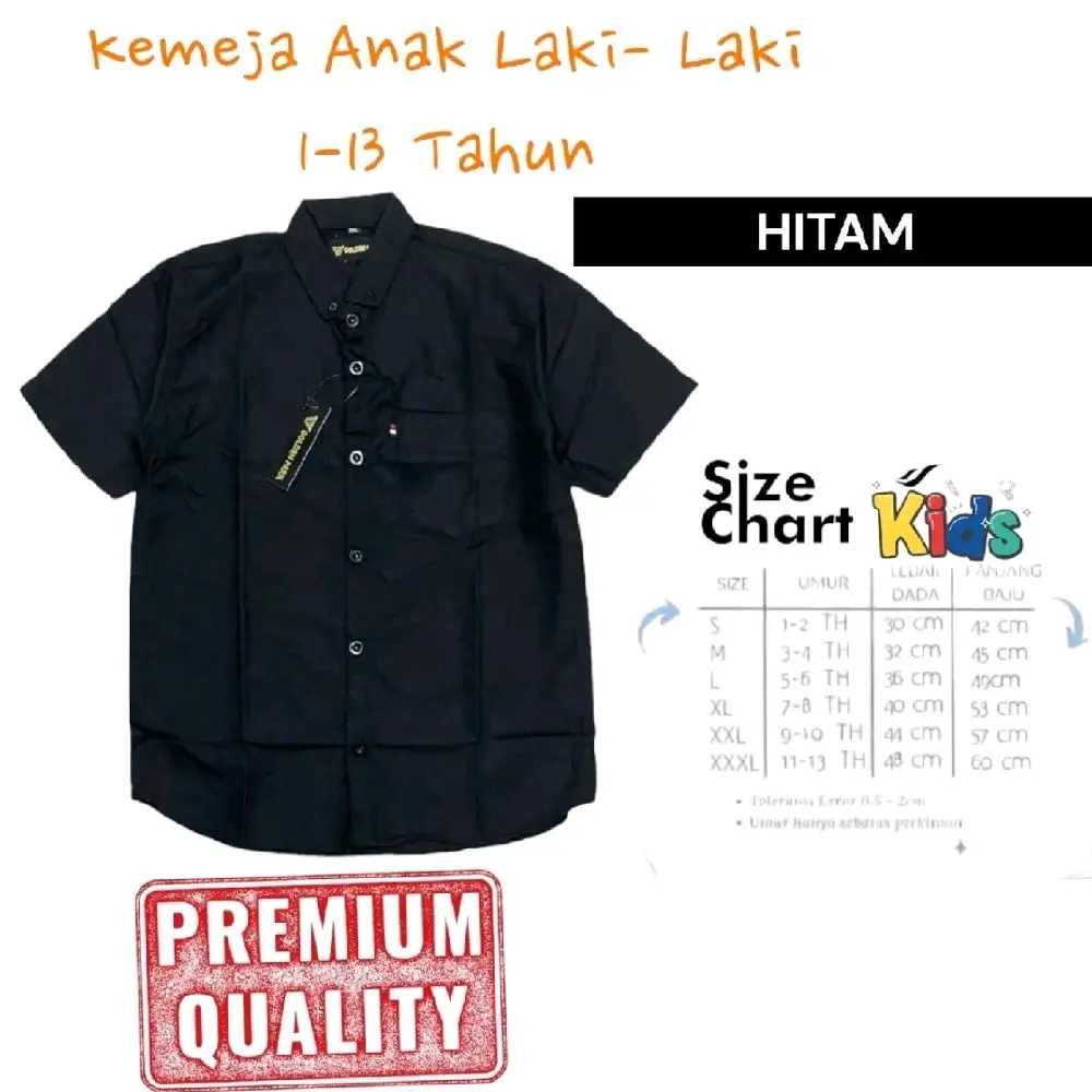 Atasan Anak Laki-Laki Kemeja Anak Tanggung Warna Hitam