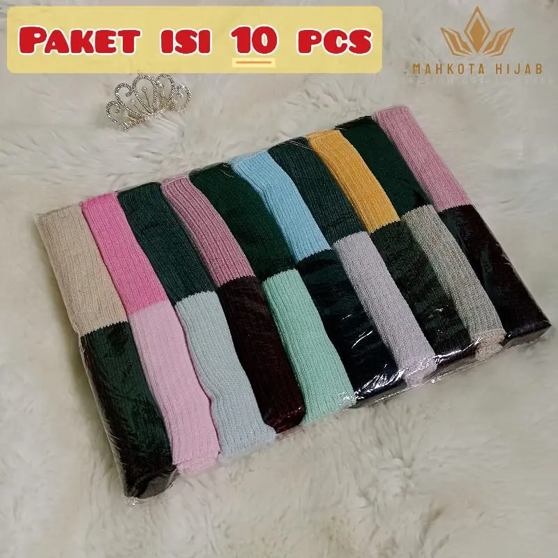 10 pcs ciput rajut 2 warna daleman kerudung bandana hijab Dalaman Salur