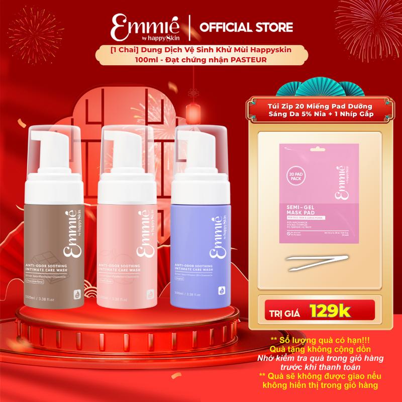   ĐỘC QUYỀN   1 Chai  Dung Dịch Vệ Sinh Khử Mùi Happyskin Anti-Odor Soothing Intimate Care Wash Emmié by Happyskin 100ml - Đạt chứng nhận PASTEUR 