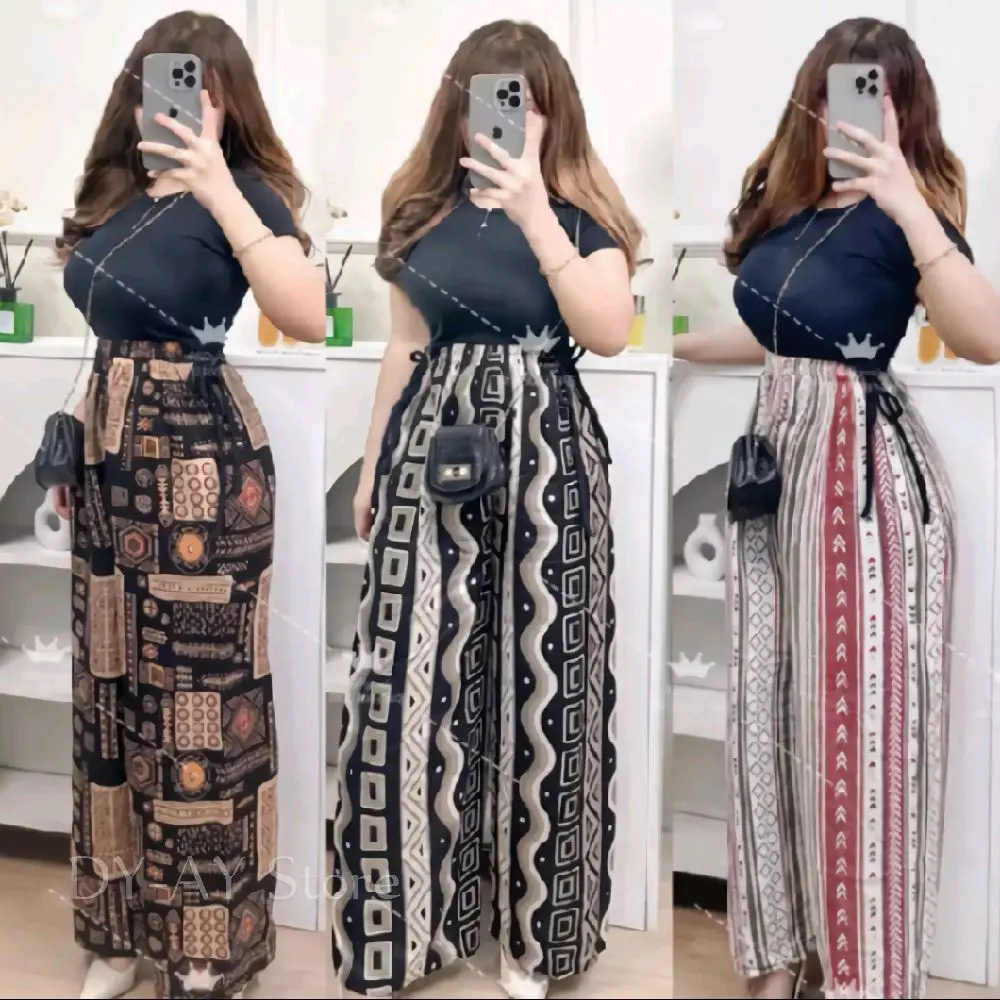 Paket Hemat 3pcs Celana Kulot Rayon Motif Random Outfit Motif Trendy dengan Tali Serut Aktif - Nyaman Dan Lembut