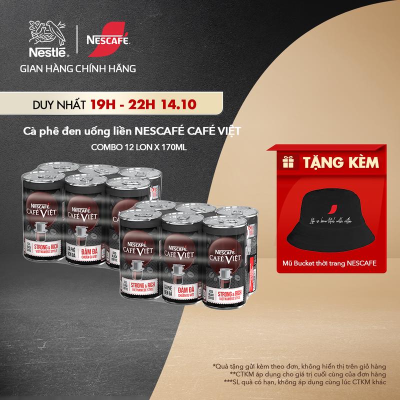Nestlé VN Combo 12 Lon Cà phê đen uống liền NESCAFÉ CAFÉ VIỆT (lon 170 ml)-ST