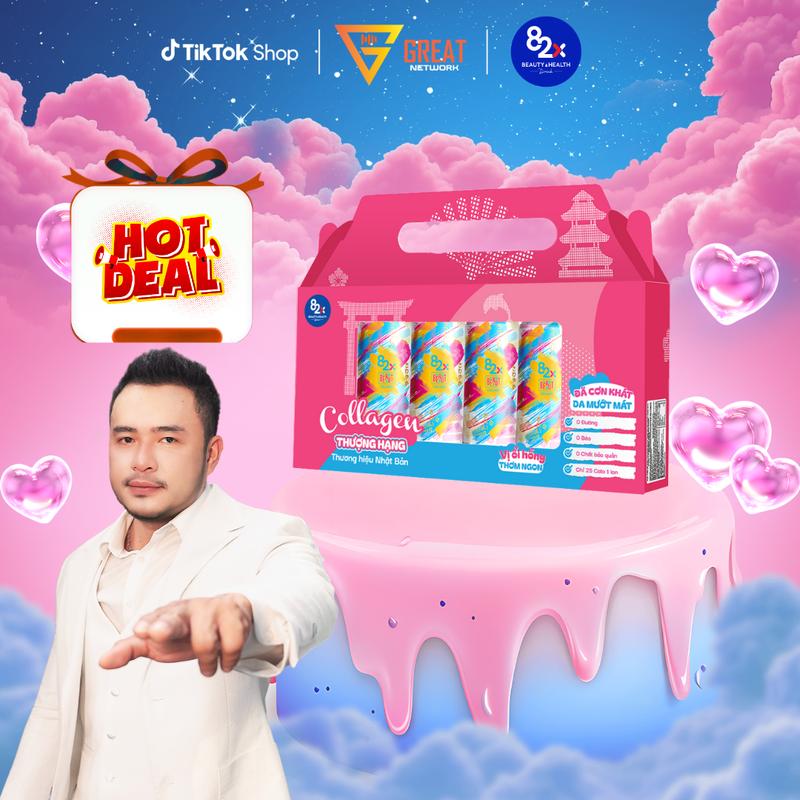 [82X x KOL] Pack 12 Lon Nước Uống 82X Beaut Giải Khát Lành Mạnh Bổ Sung Collagen, Không Đường, Ít Calo, Vị Ổi Hồng 245ml/Lon (82X BeautBRAND)