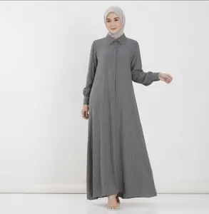 SANJA Erma Dress Stripe Gamis Maxi Muslim Mewah Wanita Remaja Dewasa Bahan Katun Motif Salur Ootd Syar'i Lebaran 2026