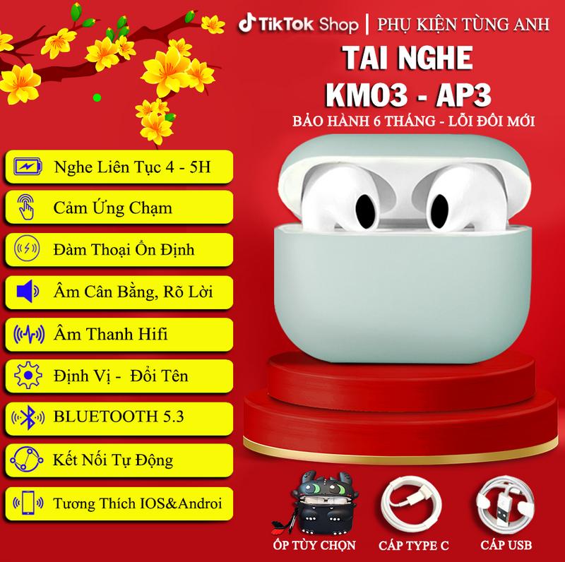 Tai Nghe KMO3 AP.3 PIN 5H Tặng Ốp Tặng Cap USB Bảo Hành 6 Tháng Nhét Tai Nghe Nhạc Earphone tainghe giare tai nghe không dây giá rẻ
