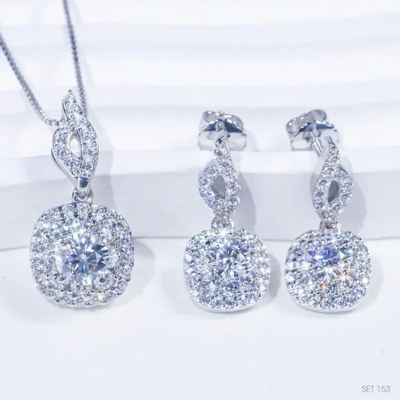 VB153 Trang sức đính viên chủ kim cương Moissanite, bạc 925 xi vàng trắng