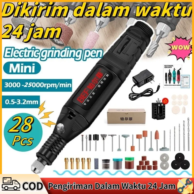 COD- Gerenda listrik Bor Mini 27PCS 12V DC 18000 RPM Mini Drill Electric Engraver Grinder Ukir Kayu Amplas grinder mini listrik Grinding Machine