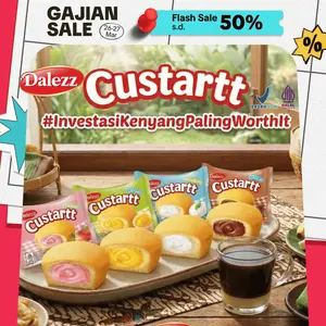 [GET FREE] Dalezz Custartt Cake 25 gram dengan  4 rasa Custard, Cream, Stroberi, Coklat - Snack Enak & Halal | BPOM