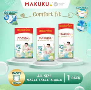 MAKUKU Super Jumbo Air Diapers Comfort Fit SAP Size M62+4 L54+ XL44+4 XXL38+4 Popok Tipe Celana Ultra Tipis & Ringan Daya Serap Tinggi Anti Bocor