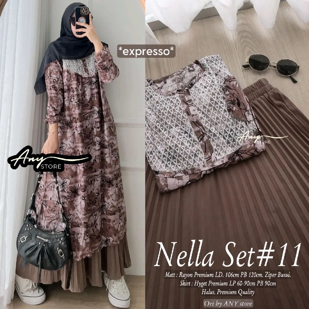Nella Setelan Wanita (Atasan&Rok) Bahan Rayon Mix Hyget By Any Store