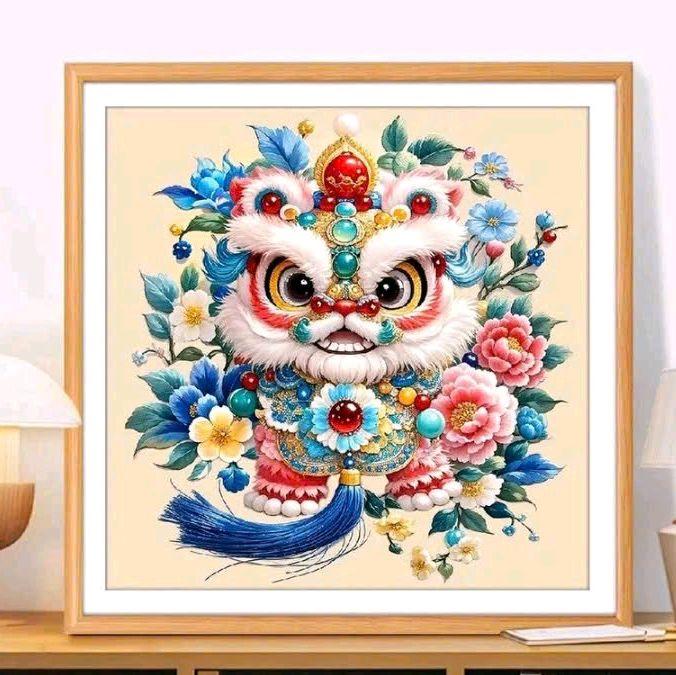  MẪU MỚI - TRANH THÊU CHỮ THẬP KỲ LÂN ĐÓN NĂM MỚI mẫu đẹp 60x60cm  thêu kín  tranh chưa thêu handmade diy 