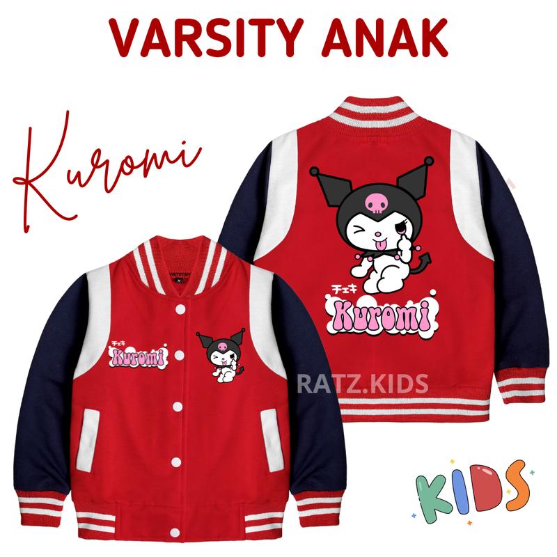 RATZ.KIDS - Jaket Anak Perempuan KUROMI Varsity Model dengan Kancing Pengencang, Cocok untuk Musim Semua - 2-12 Tahun - Fashion, Pakaian 4