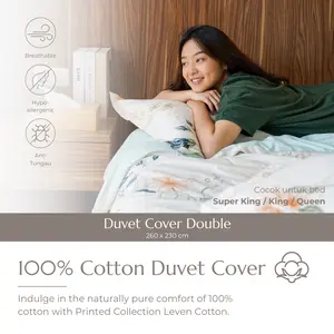Leven Cotton - DUVET COVER 260x230 - 100% KATUN MOTIF - Selimut Adem Hypoallergenic Aesthetic Mewah Elegan - Katun Jepang Asli