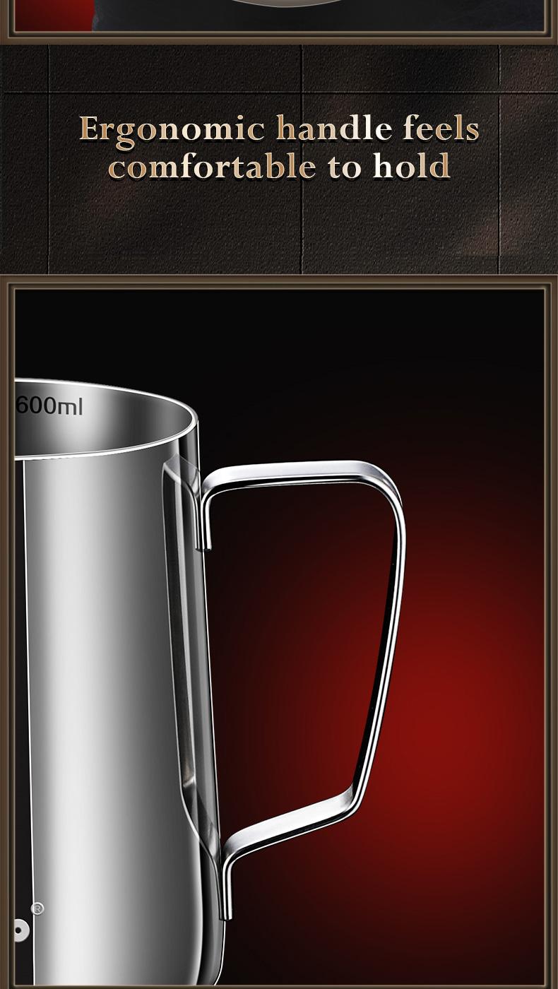 Product Introduction of Italian style stainless steel milk foam cup with handle and pointed mouth, milk tank, flower pot, professional coffee flower cup Tea 12
