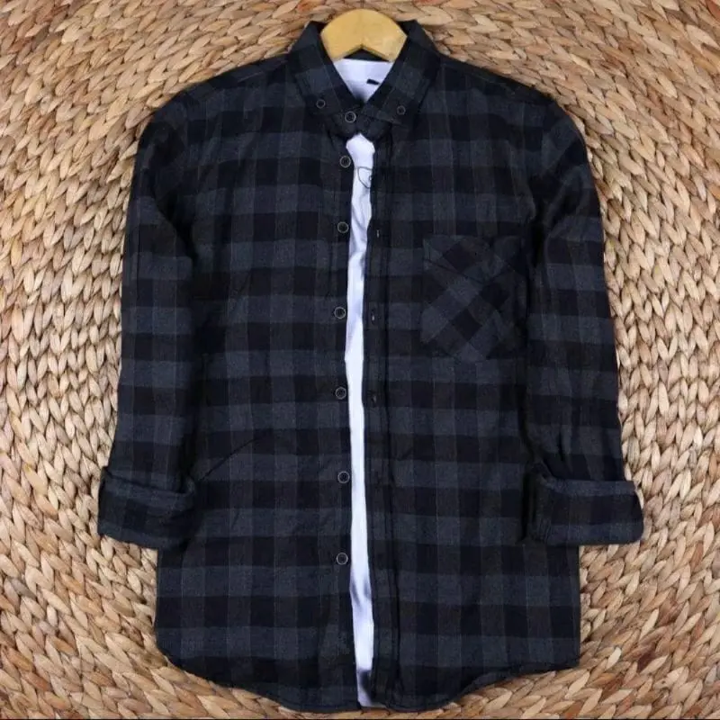 KEMEJA PRIA LENGAN PANJANG BAHAN FLANEL HALUS TEBEL ADEM WARNA ABU CATUR Kain Lembut Hitam Kotak Distro Casual Nyaman Semi Surfing