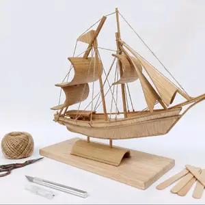 Miniatur Perahu pinisi dari bambu kerajinan tangan tugas sekolah dan dekorasi rumah