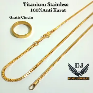 (Gratis Cincin)Kalung Milano Kaca Motif Emas Pria Wanita 2mm Lapis Emas Pegait S  Aksesoris Cewek Cowok