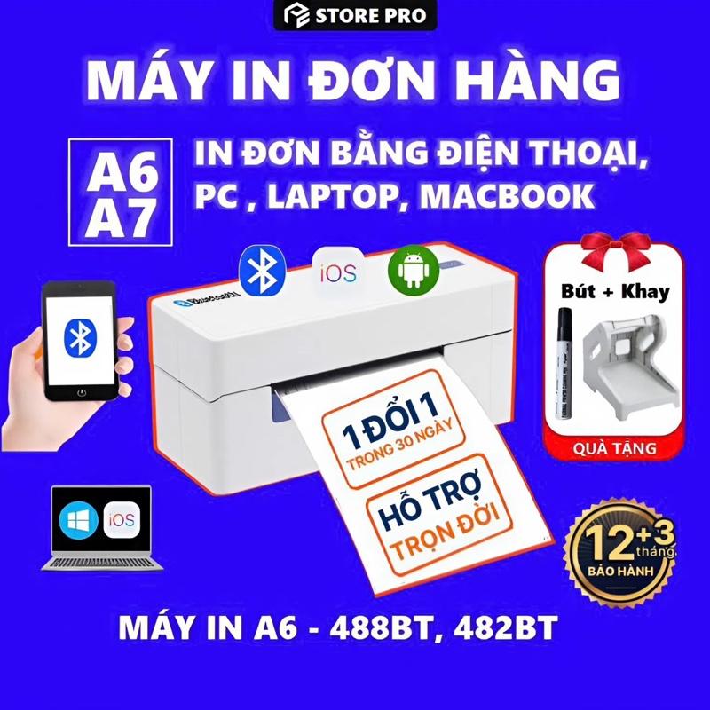 Máy in đơn hàng | Máy in nhiệt Bluetooth 482BT-488BT khổ to A6~100x150mm Không dùng mực, in Đơn hàng các sàn TMĐT bằng Điện Thoại, Máy tính. in Tem Nhãn. BH 15 tháng