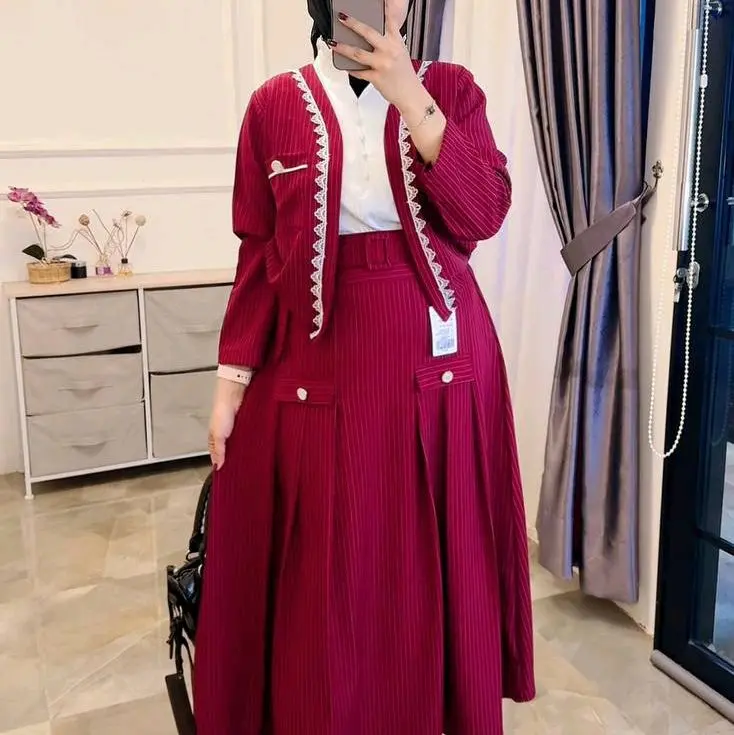 one set moana  salur baju rok setelan wanita muslim lengan panjang mewah premium korean style Dewasa Remaja (free belt) Casual Katun Casual Dress Simple 7
