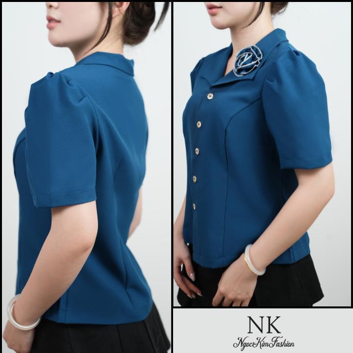 Áo sơ mi nữ công sở tay ngắn ,cao cấp,cổ Đính hoa peplum