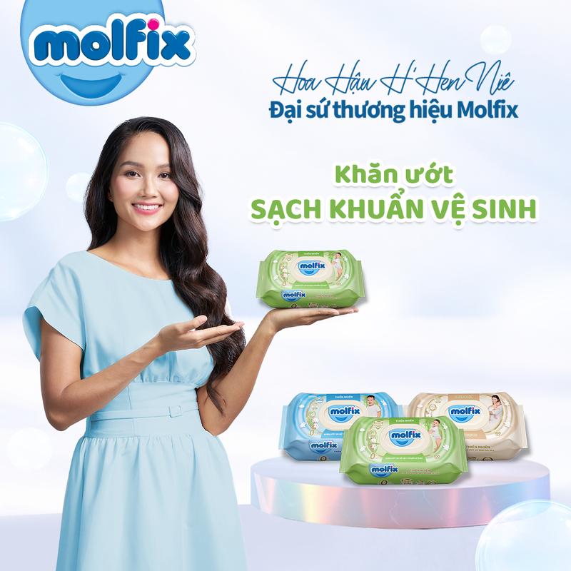 Thùng 12 gói Khăn ướt Molfix Thiên nhiên chất liệu tre bông, tư nhiên - Gói 100…