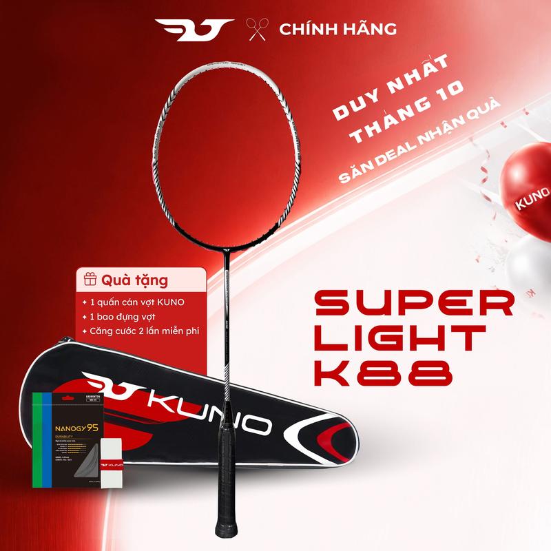 Vợt Cầu Lông KUNO Super Light K88SP Full Cacbon Trọng Lượng 6U Thân Dẻo, Công Thủ Toàn Diện, Căng Sẵn 10.5kg, Tặng 1 Quấn Cán, 1 Bao Vợt, 1 Lần Căng Cước Sport