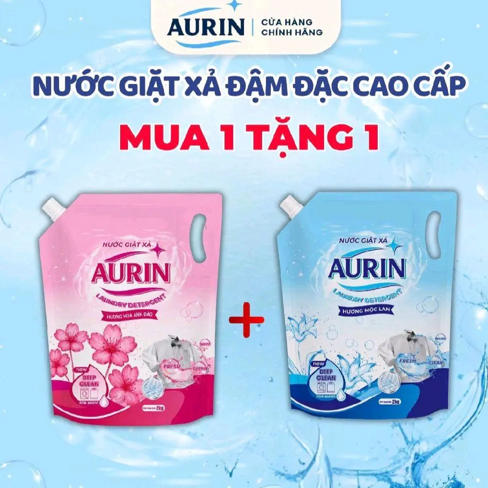 [ AFF ] Mua 1 tặng 1 Tổng 4kg Nước Giặt Xả AURIN Túi 2kg Hương Nước Hoa Thơm Lâu Dịu Nhẹ An Toàn Cho Da Làm Sạch Tốt Bền Màu Quần Áo