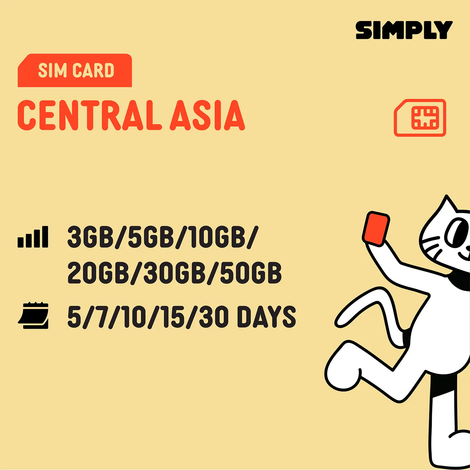 [Central Asia] 5-30 Days | 3GB/5GB/10GB/20GB/30GB/50GB (4G) Data SIM Card | Plug and Play | No Registration Required