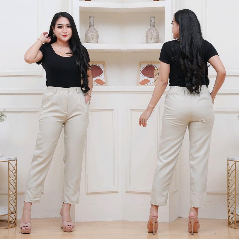 Celana kantor wanita high waist trousers semiwool 2