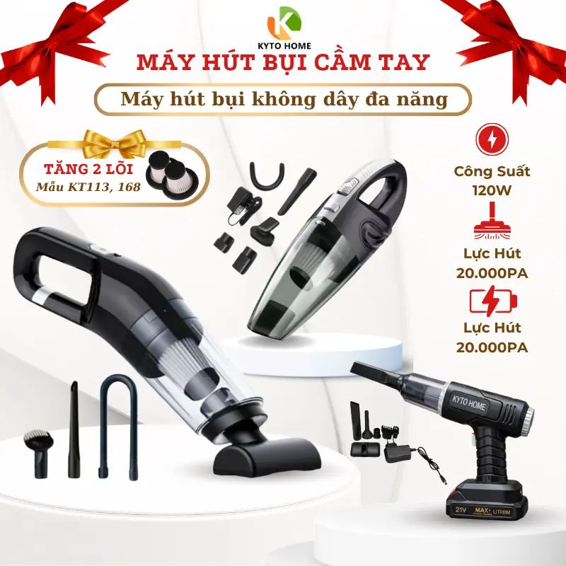 Máy Hút Bụi Cầm Tay Không Dây KYTO - Lực Hút Mạnh Mẽ 15.000PA - Thiết Kế Nhỏ Gọn, Hút Bụi Ô tô