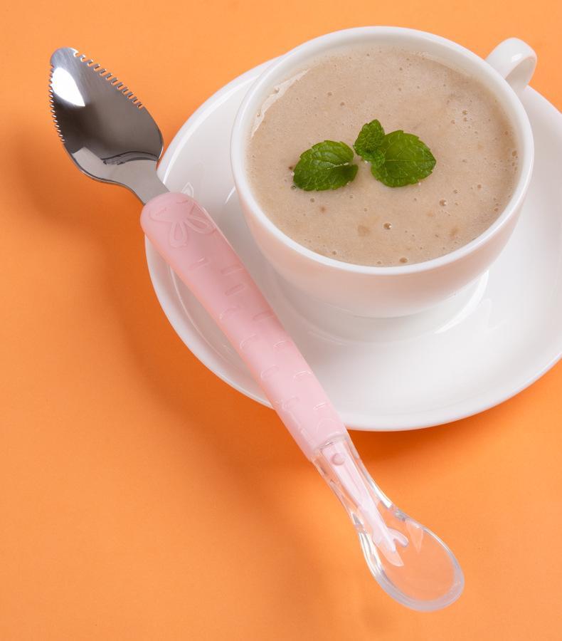 Sendok makan bayi berkepala dua, cocok untuk memberi makan buah dan bubur, desain sederhana Sendok makan bayi berkepala dua, cocok untuk memberi makan buah dan bubur, desain sederhana