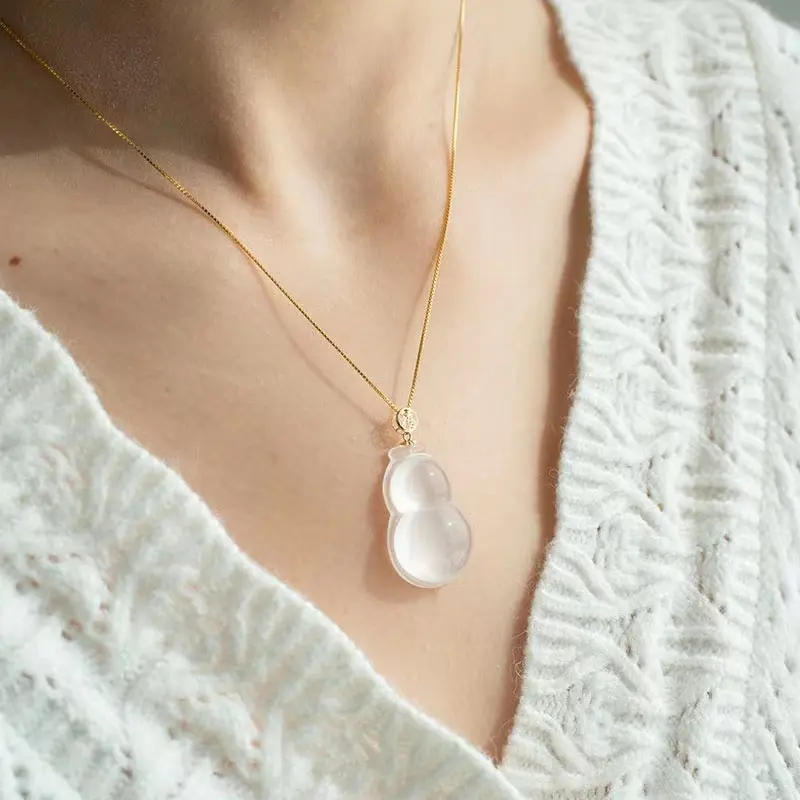 [Feiyu] Natural jade with white ice gourd necklace