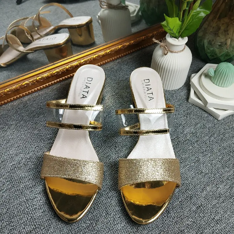 Sandal Heels Wanita Pasir Gliter Tinggi 5cm Mika Bahan Gliter Ukuran 37-40 - Sendal 3