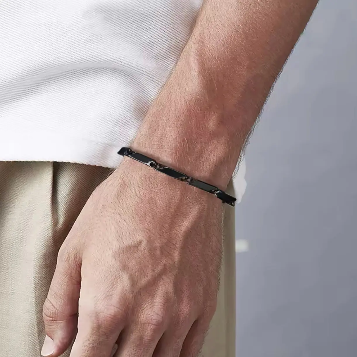 GELANG TITANIUM PADI WARNA HITAM PRIA WANITA ANTI LUNTUR ANTI KARAT Bracelets Rantai Rantai