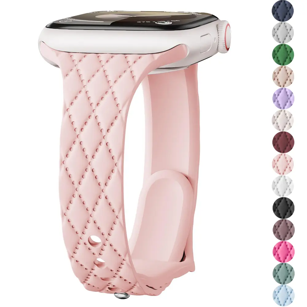 Slim Checkered Silicone Bands for Apple Watch Band 38mm 40mm 41mm 44mm 45mm 46mm 42mm Designer Matelasse Engraved Bow Sport Strap Replacement WristBands for iWatch Series 10/9/8/7/SE 2nd/SE/6/5/4/3/2