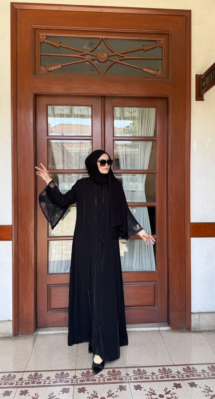 Kinara Brokat Abaya Hitam Raya Muslim Gamis Arab Dewasa Wanita Umroh Mata Hitam Dress Syari Maxi Turki Bordir Remaja Lebaran Mewah Pesta Kondangan Kinara Brokat Cantik Outer Kombinasi