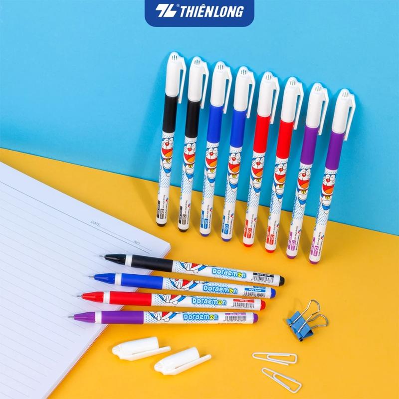 Combo 5 Cây Bút Gel Thiên Long Doraemon GEL-012 DO Ngòi 0.5mm Mực màu đậm và tươi sáng