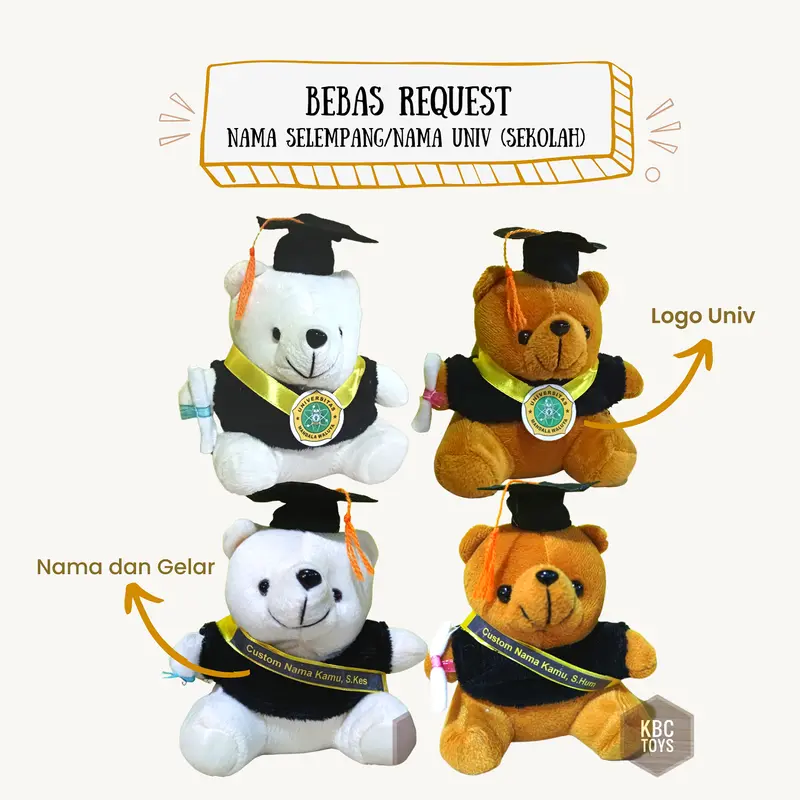 Boneka Wisuda Mini Bisa Tambah Nama Di Selempang Dan Bisa Pilih Karakter Sesuai Permintaan- Kualitas Sudah SNI Cocok Untuk Hadiah Dolls Toys 2