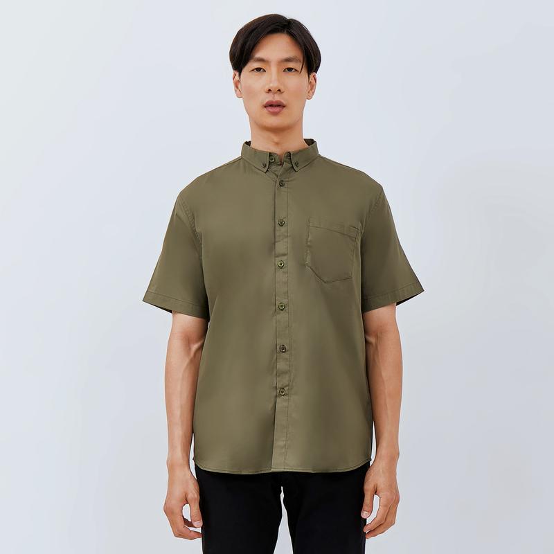 M231 Kemeja Pria Basic Polos Oxford Pendek Army 1457P 0
